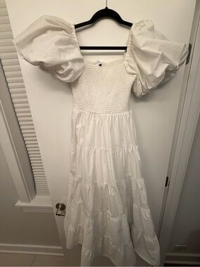 Petal & Pup White Puff-Sleeve Smocked Maxi Dress